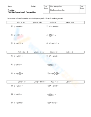 Function Operations Composition Worksheet Worksheets Library