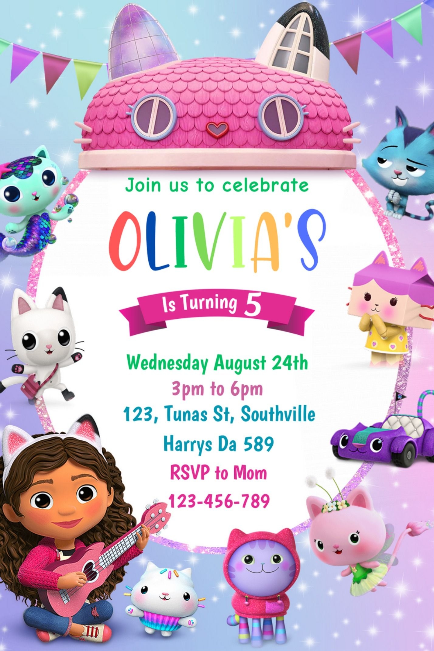gabby's dollhouse invitation template
