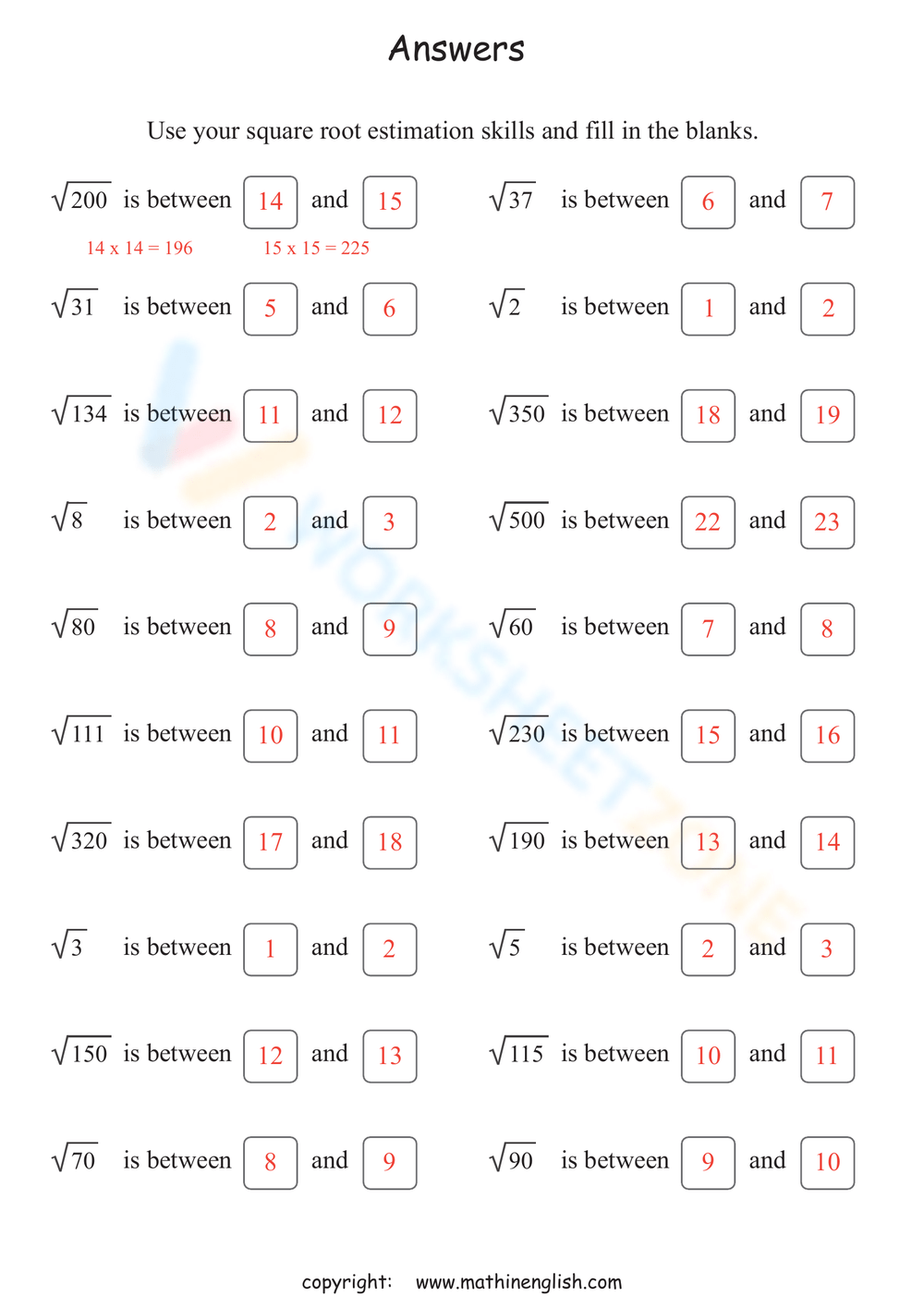 Grade 11 Estimating Square Roots Worksheets 2024 Worksheets Library