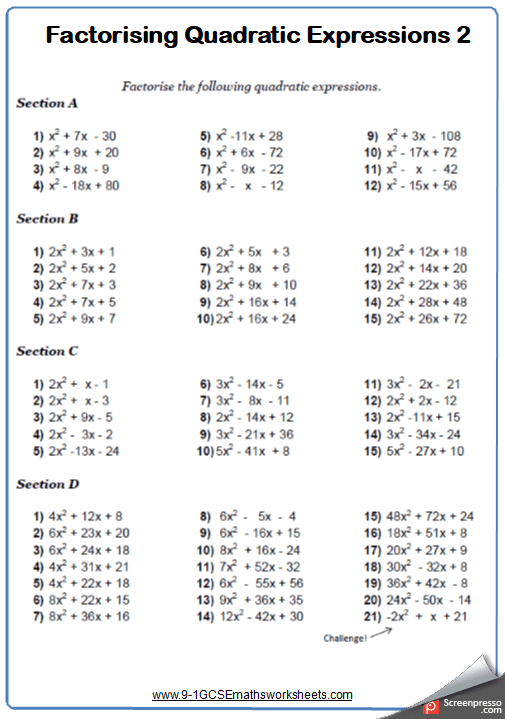 Grade 9 Quadratic Equation Word Problems Worksheet Thekidsworksheet 
