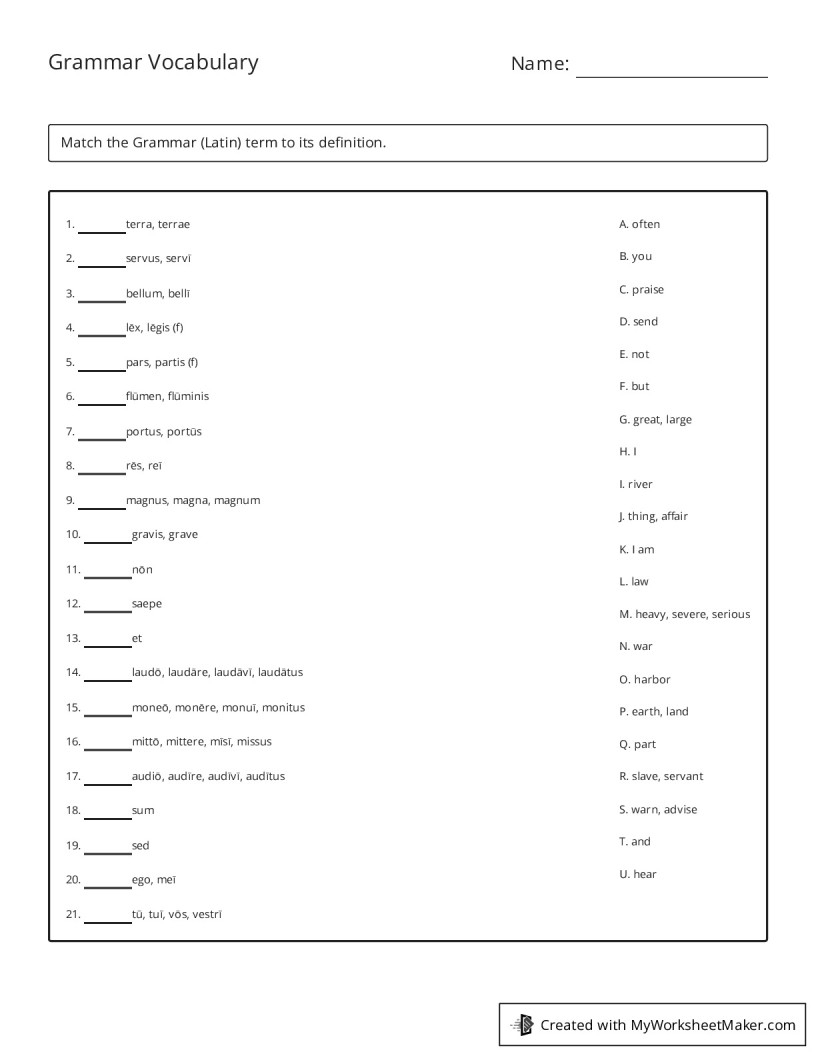 Grammar Vocabulary My Worksheet Maker Create Your Own Worksheets