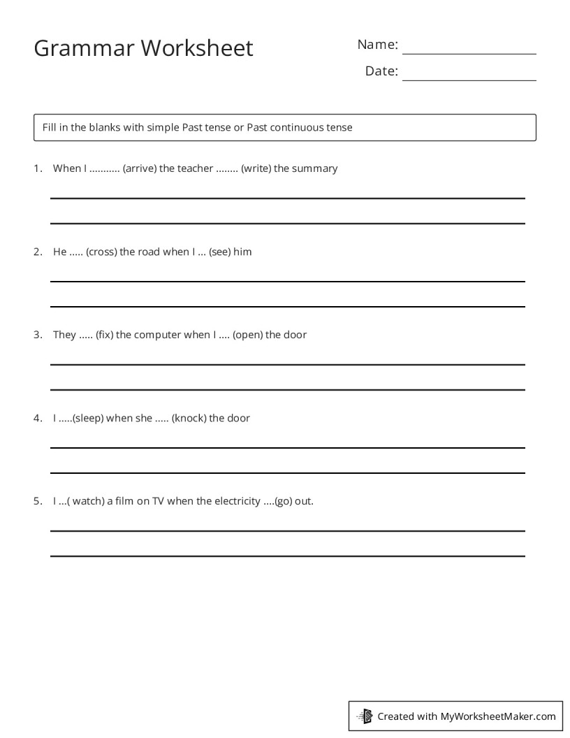 Grammar Worksheet My Worksheet Maker Create Your Own Worksheets