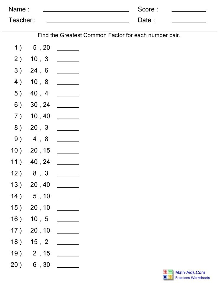 least common factor worksheet