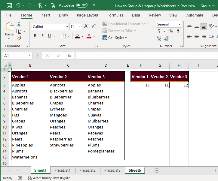 how do you ungroup worksheets in excel