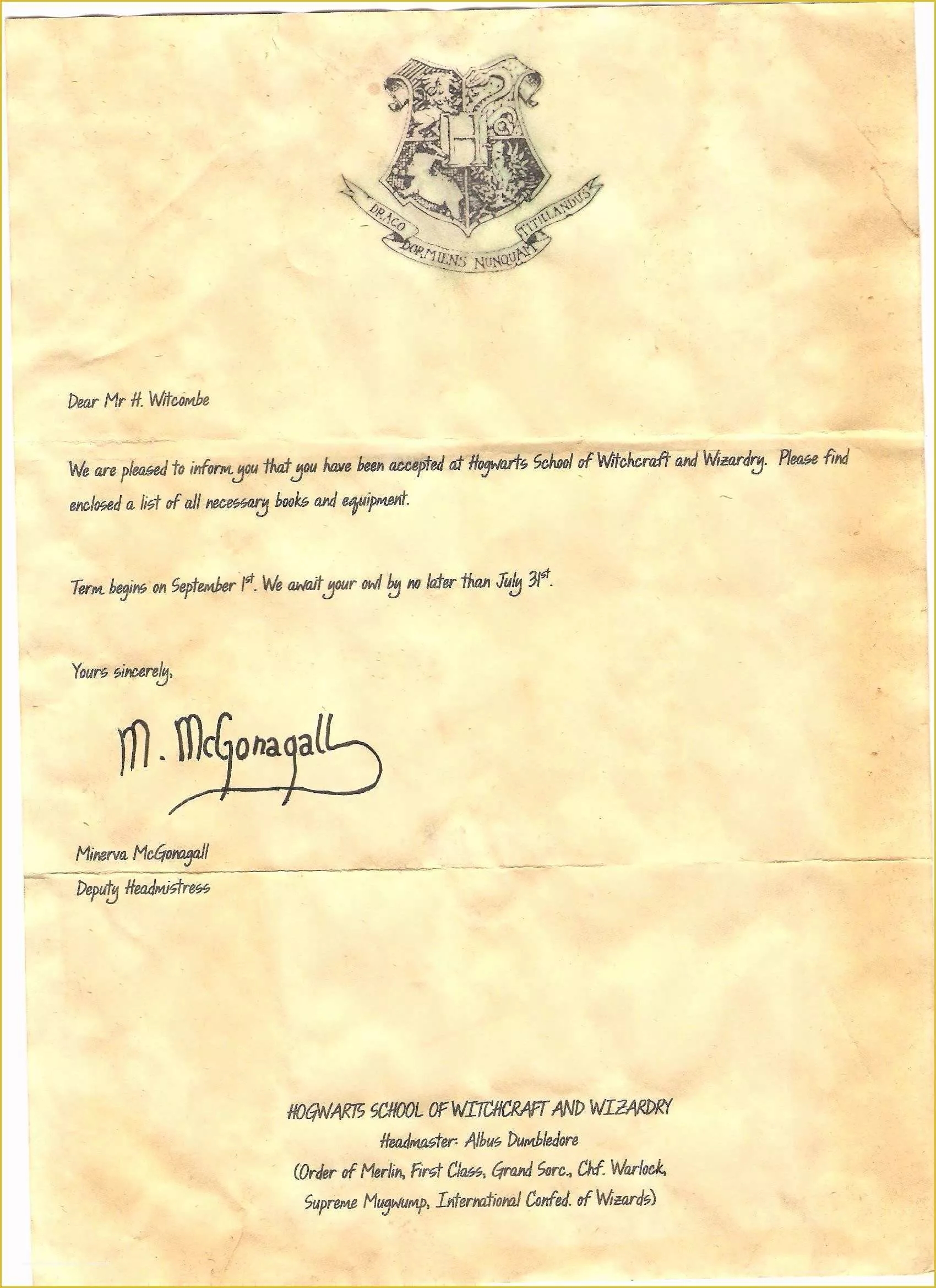 Harry Potter Invitation Template Free Of Harry Potter Invitation Letter