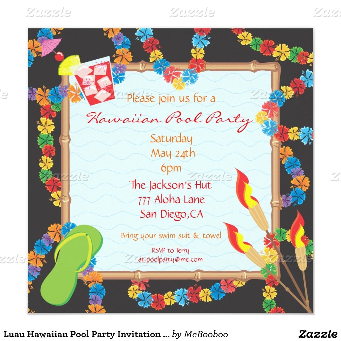 Hawaiian Pool Party Invitation Template Social Media Template