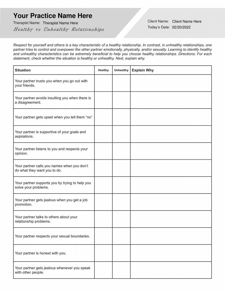 Healthy Vs Unhealthy Relationships Worksheet PDF Relationship