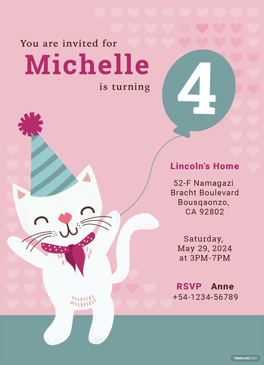 Hello Kitty Party Invitation Template In Illustrator PSD Pages Word 