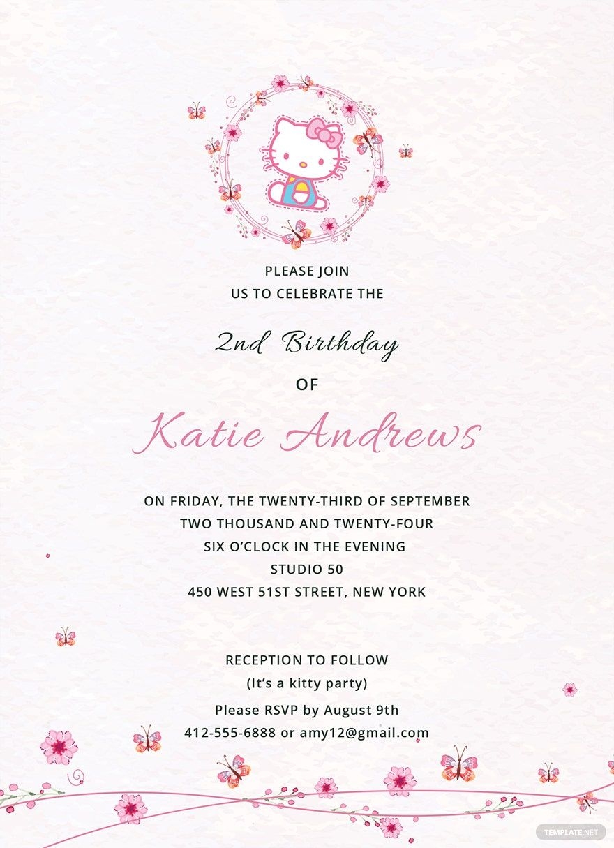 Hello Kitty Party Invitation Template In Illustrator PSD Pages Word