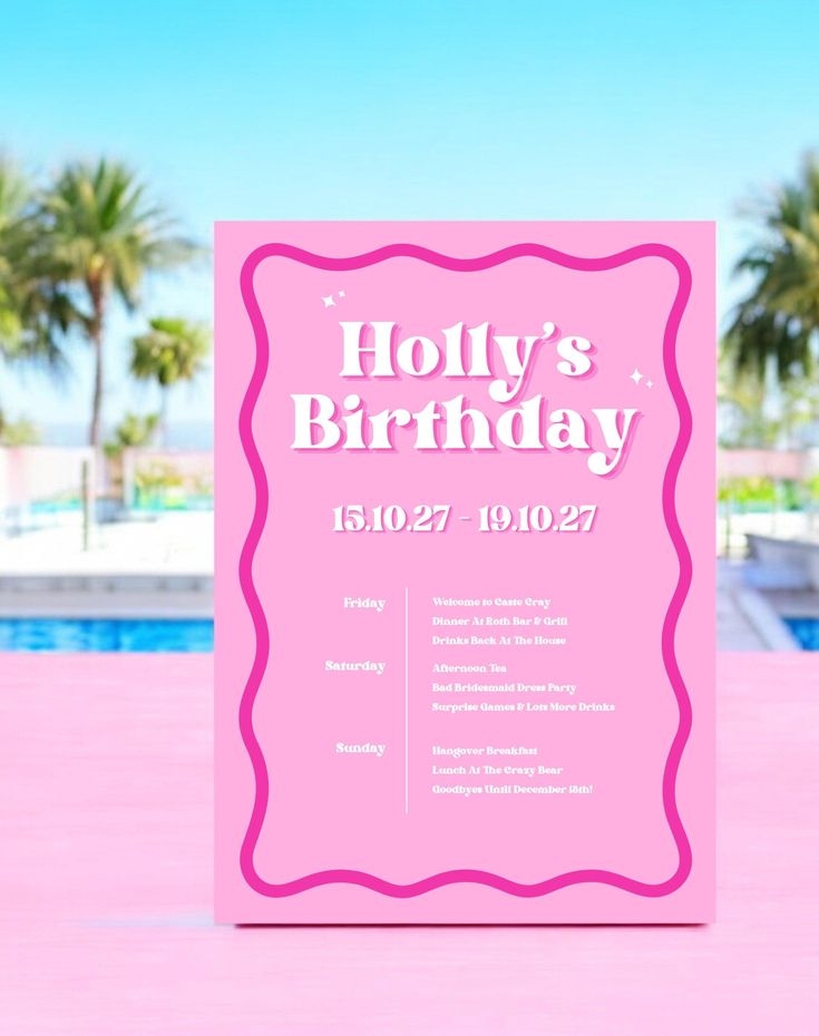 Holly Wavy Pink Birthday Itinerary Invitation 5x7 Mobile Canva