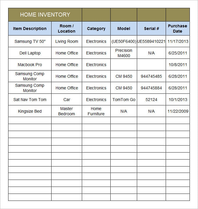Home Inventory Template 15 Free Excel PDF Documents Download 