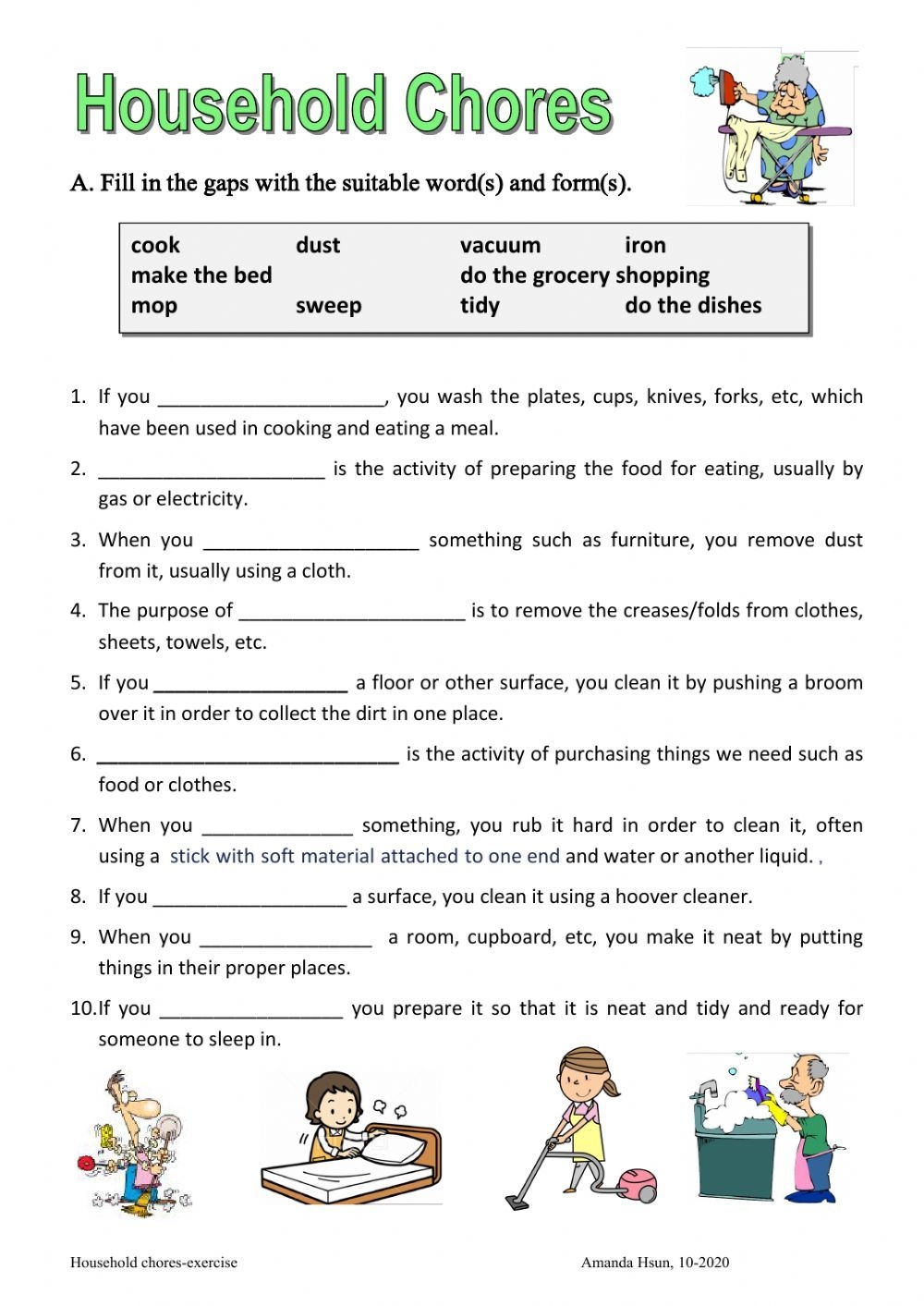 Household Chores Online Activity For Level 1 You Can Do The Exercises