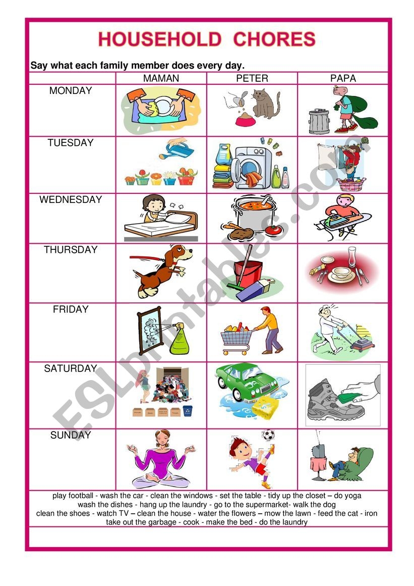Household Chores Vocabulary Esl Matching Exercise Worksheet 59 OFF