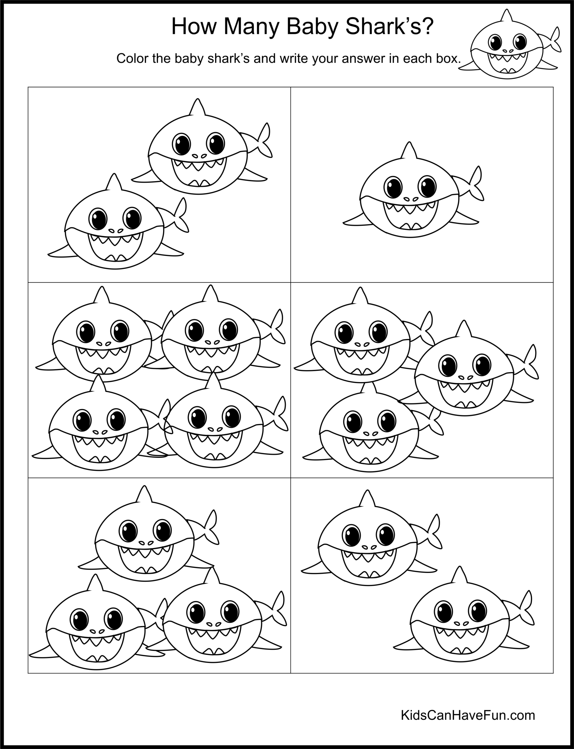 How Many Baby Sharks Worksheet Pizza Fractions Free Math Worksheets