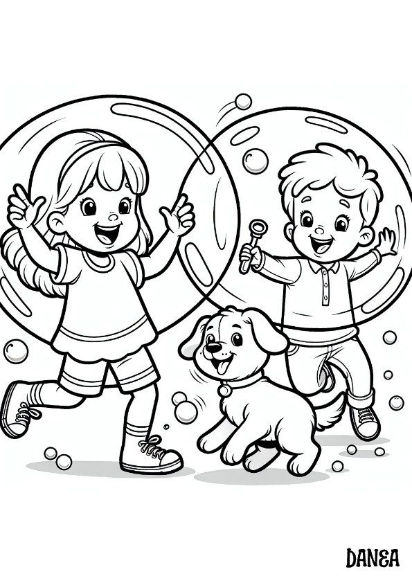 Huge Bubbles Coloring Page Kids Playing With Bubbles Coloring Page Kids 