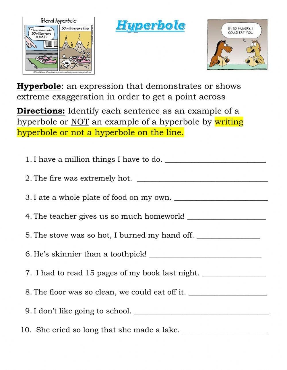 hyperbole worksheets