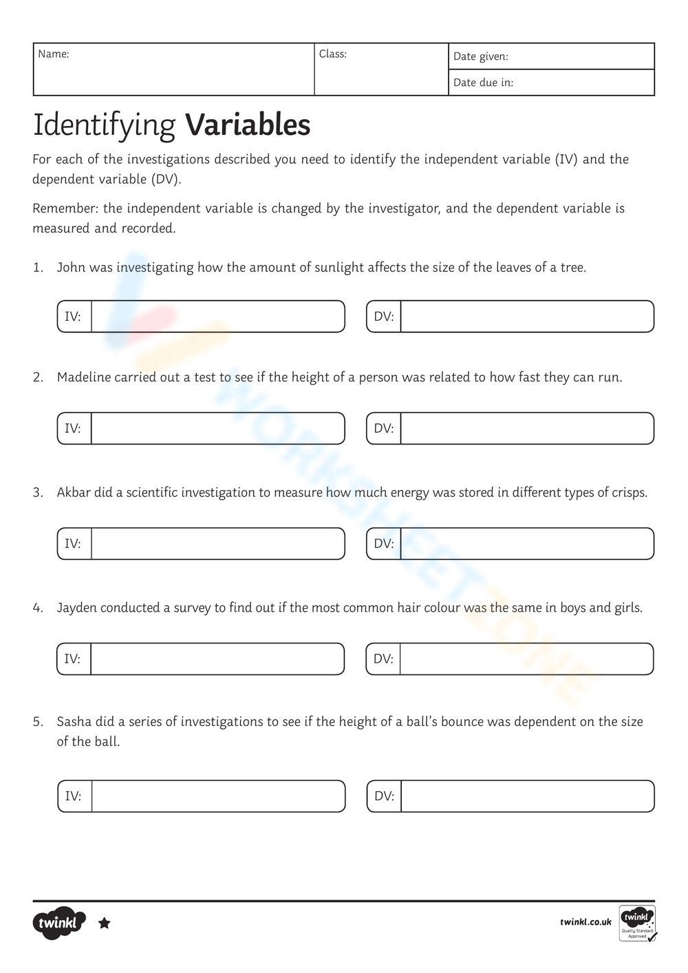identifying variables worksheet
