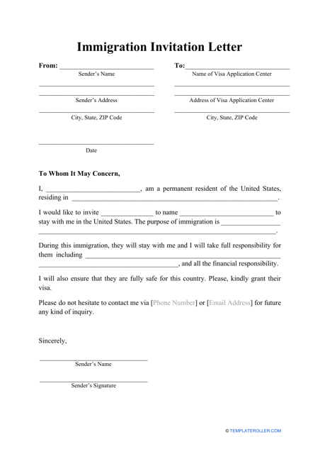 Immigration Invitation Letter Template Download Printable PDF 