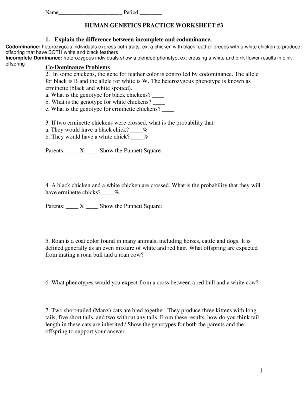 Incomplete and Codominance Worksheet Answers PDF Dominance