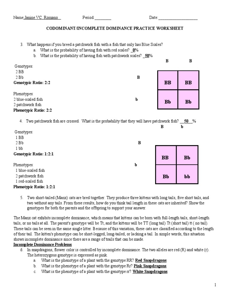 Incomplete Dominance And Codominance Genetics Problems PDF 
