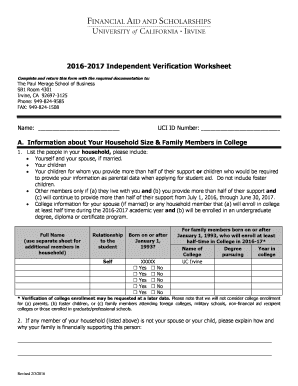 Independent Student Verification Worksheet Uh Hilo Fillable