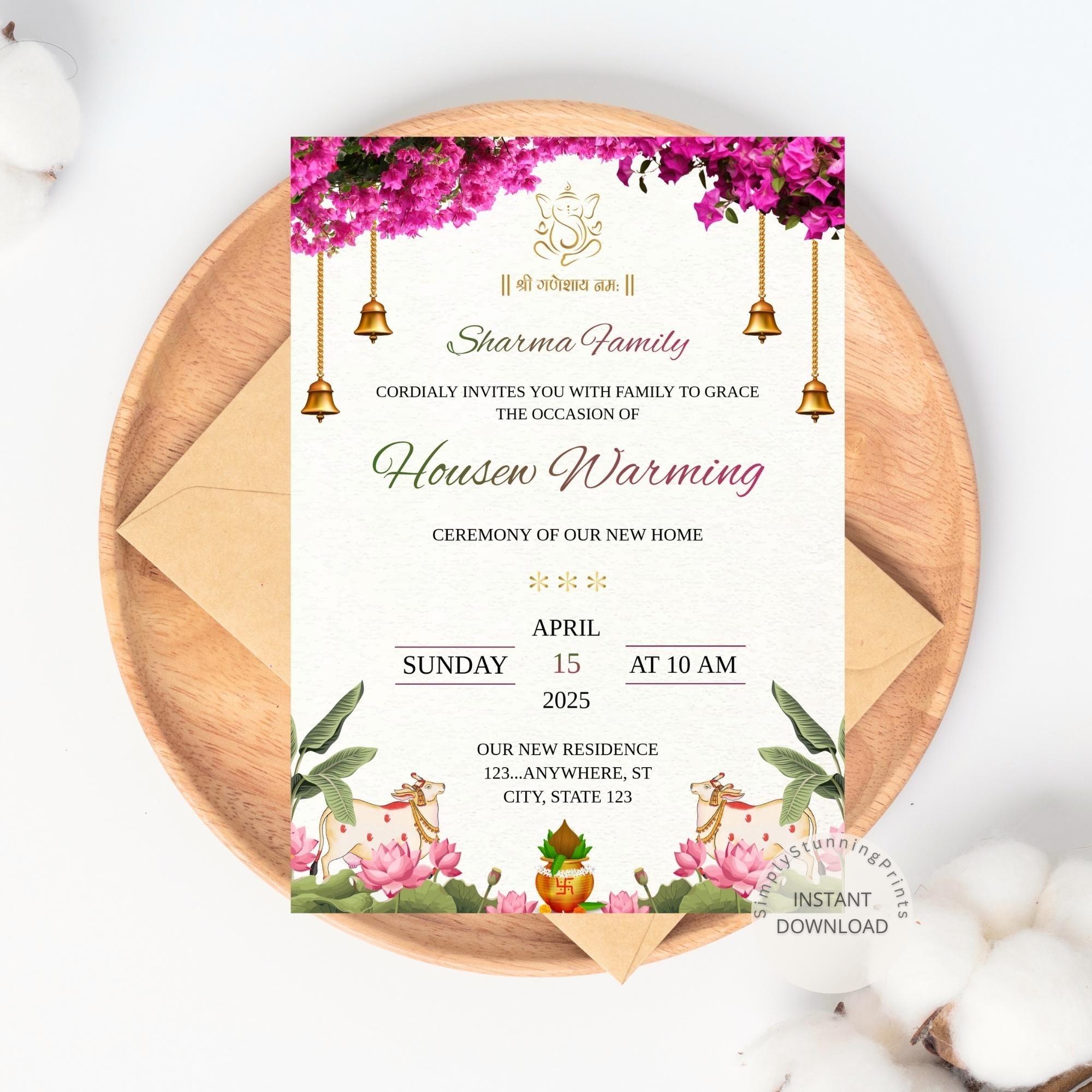 Indian Housewarming Invitation Card Graha Pravesh Invitation Vaastu