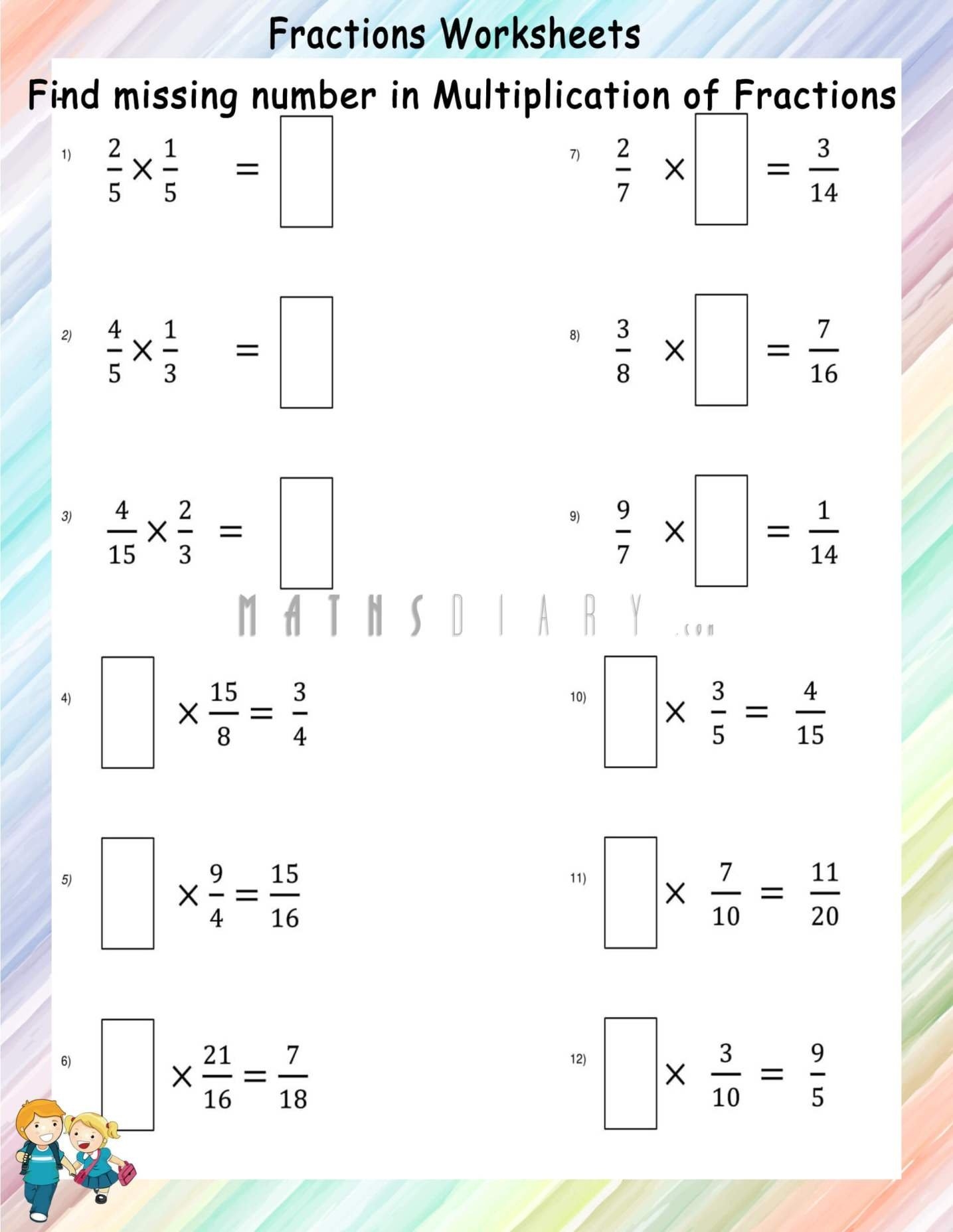 double digit fraction multiplication worksheet