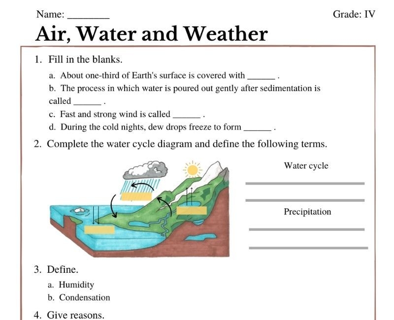 Interactive Air Water And Weather Class 4 Worksheets For Kids