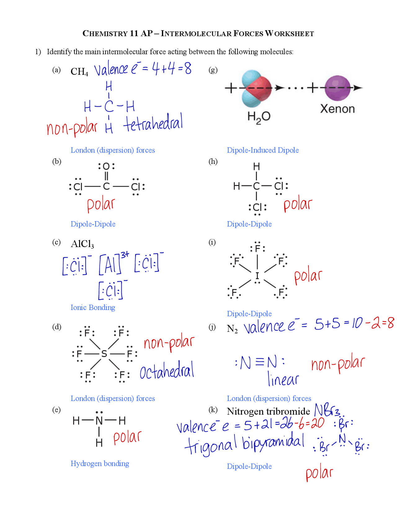 Intermolecular Forces Worksheet Key covalen Bonds and Worksheets 