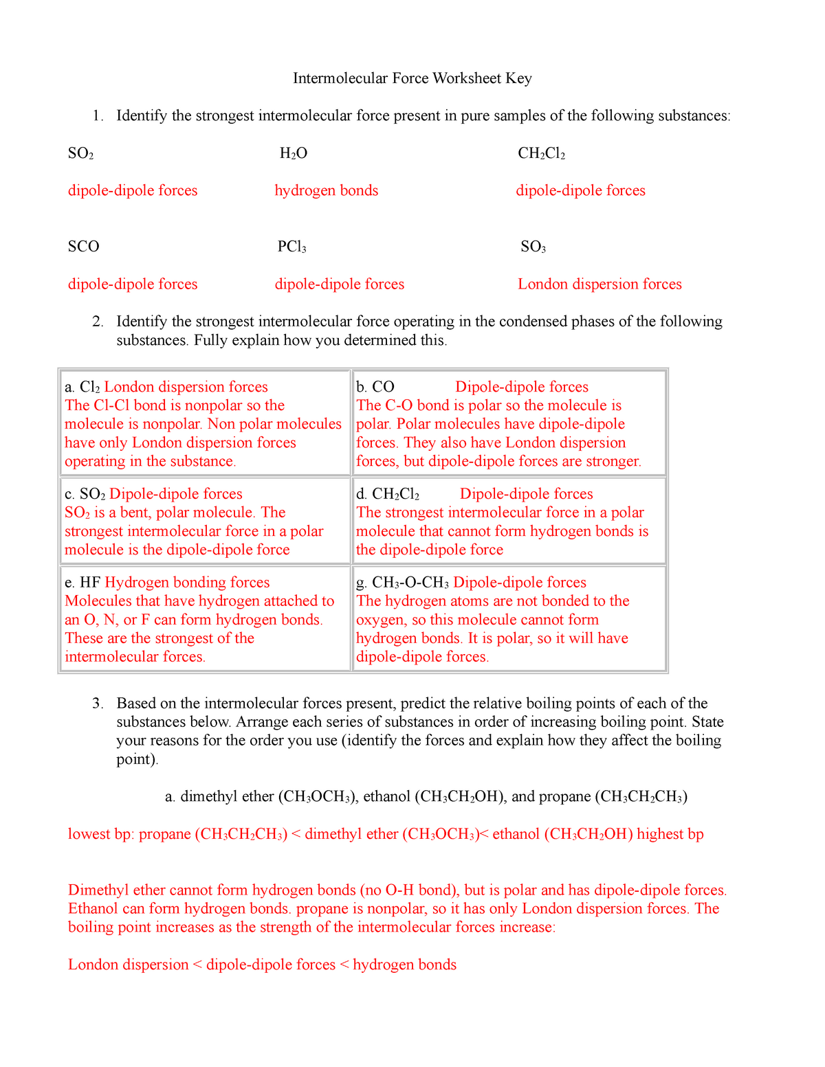 Intermolecular Forces Worksheet Key covalen Bonds and Worksheets 