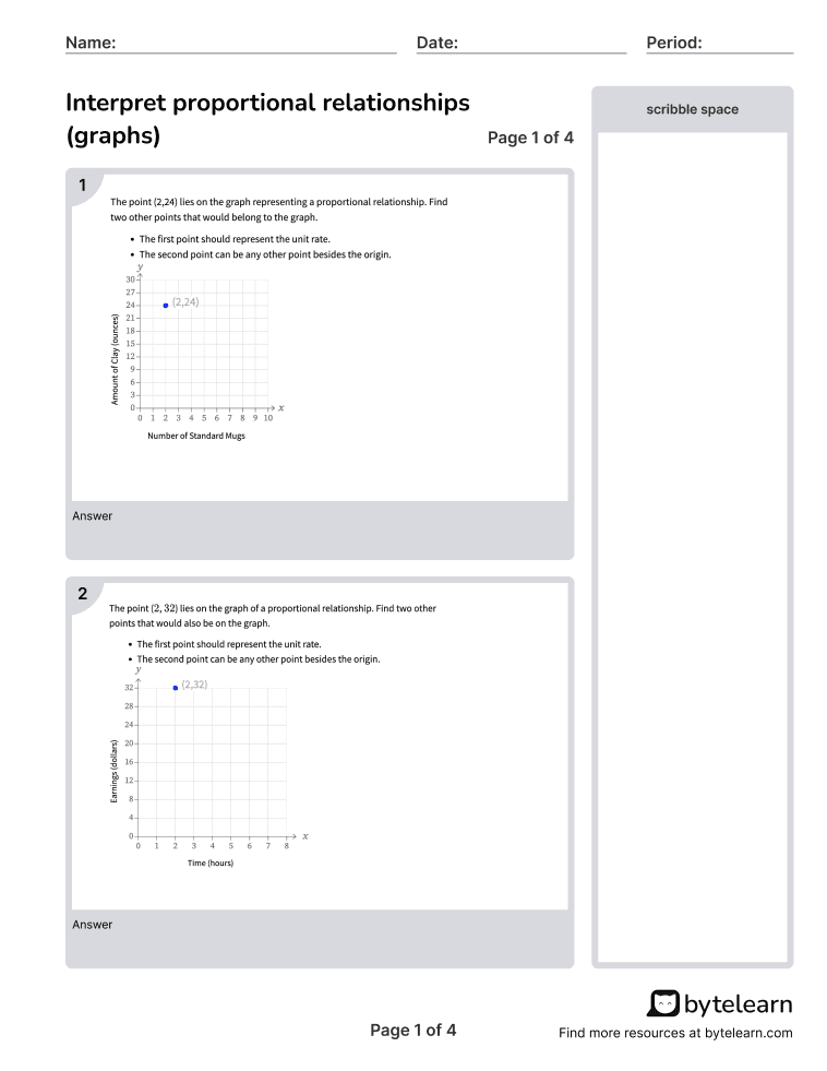 Interpret Proportional Relationships Graphs Worksheets PDF 7 