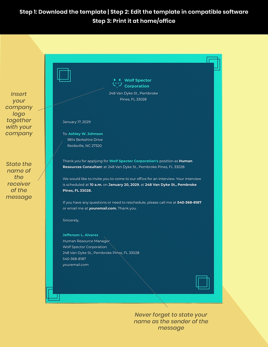 Interview Invitation Template In MS Word InDesign Pages Illustrator