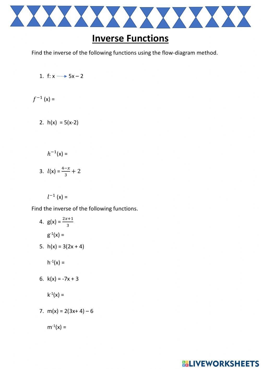 Inverse Functions Interactive Worksheet Live Worksheets Worksheets 