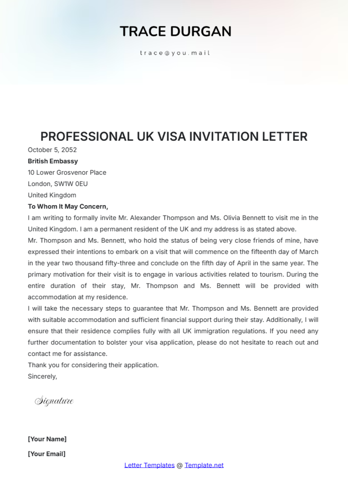 uk invitation letter template