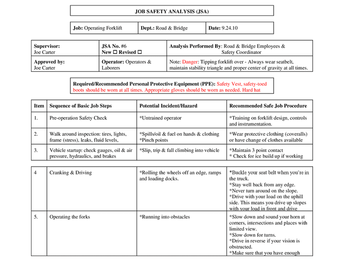 jsa worksheet free