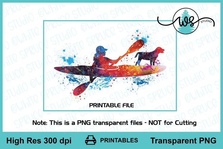 Kayak Woman Dog Printable Kayak Colored Sublimation PNG