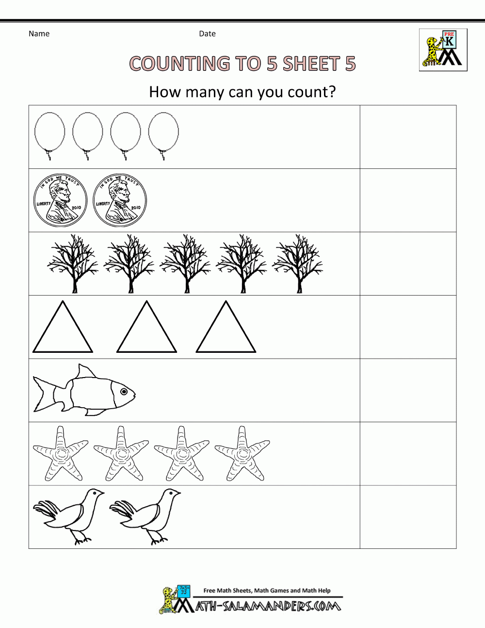 math worksheet pre k