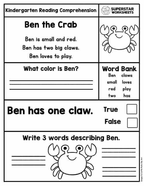 Kindergarten Reading Comprehension Worksheets Superstar Worksheets 