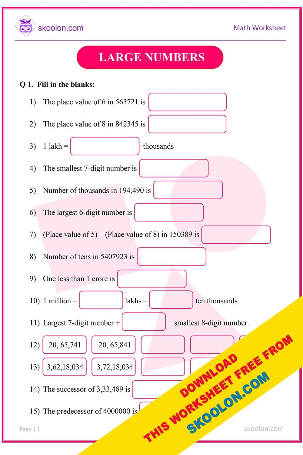 numbers to 5 worksheets