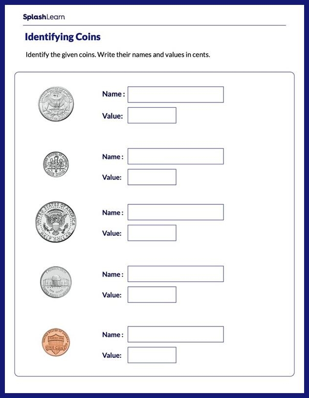 money identification worksheets