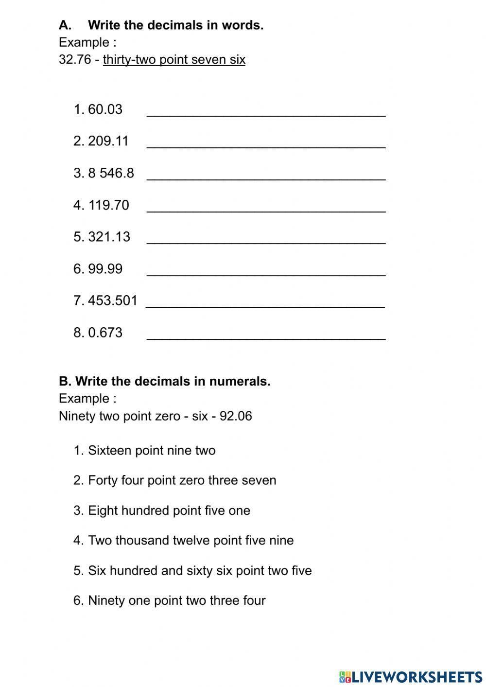 Lesson 3 0 Writing Reading Decimals PDF Worksheets Library
