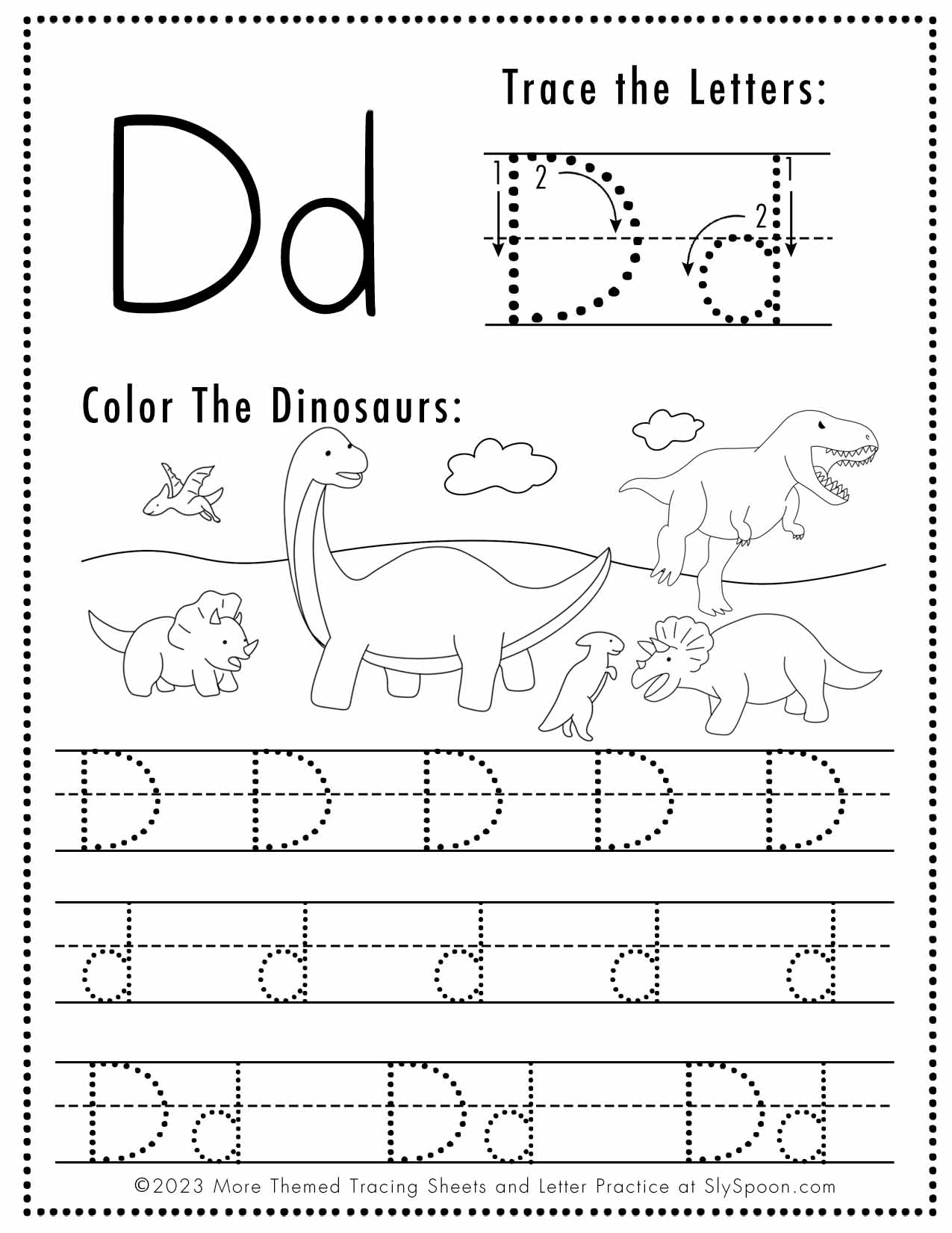 Letter D Tracing Practice Worksheet Set Learning Alphabet
