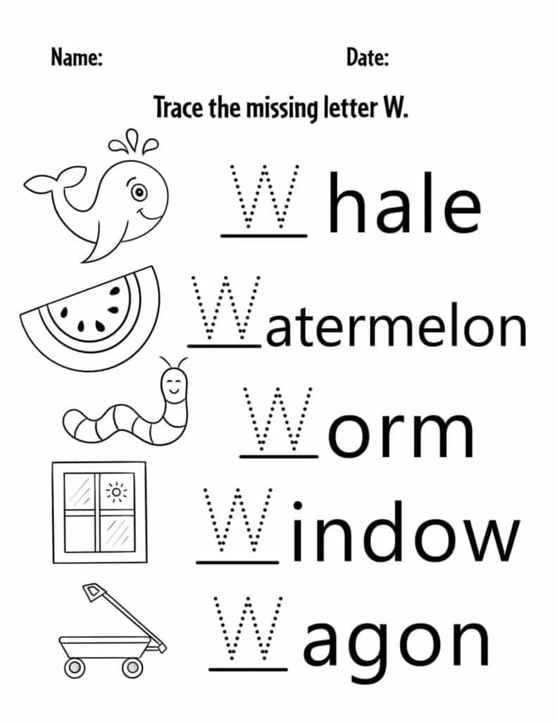 letter w worksheets for preschool