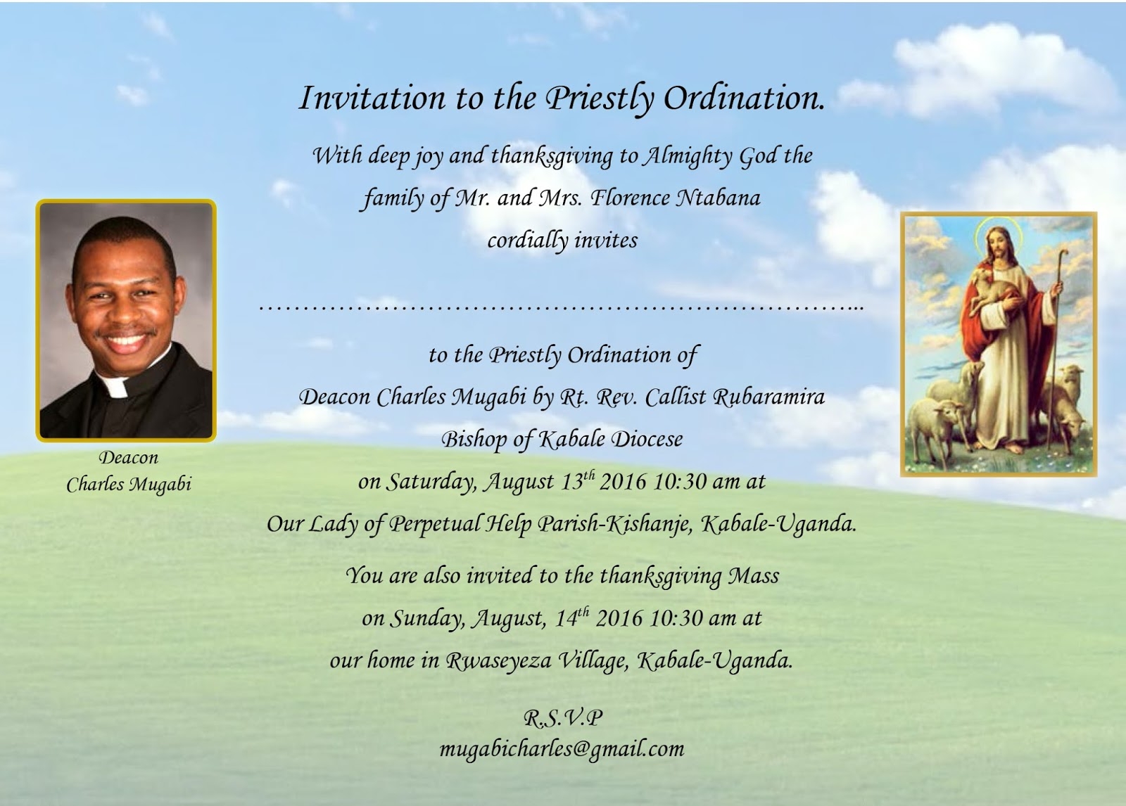 LIFE AND MINISTRY OF FR CHARLES Invitation Card