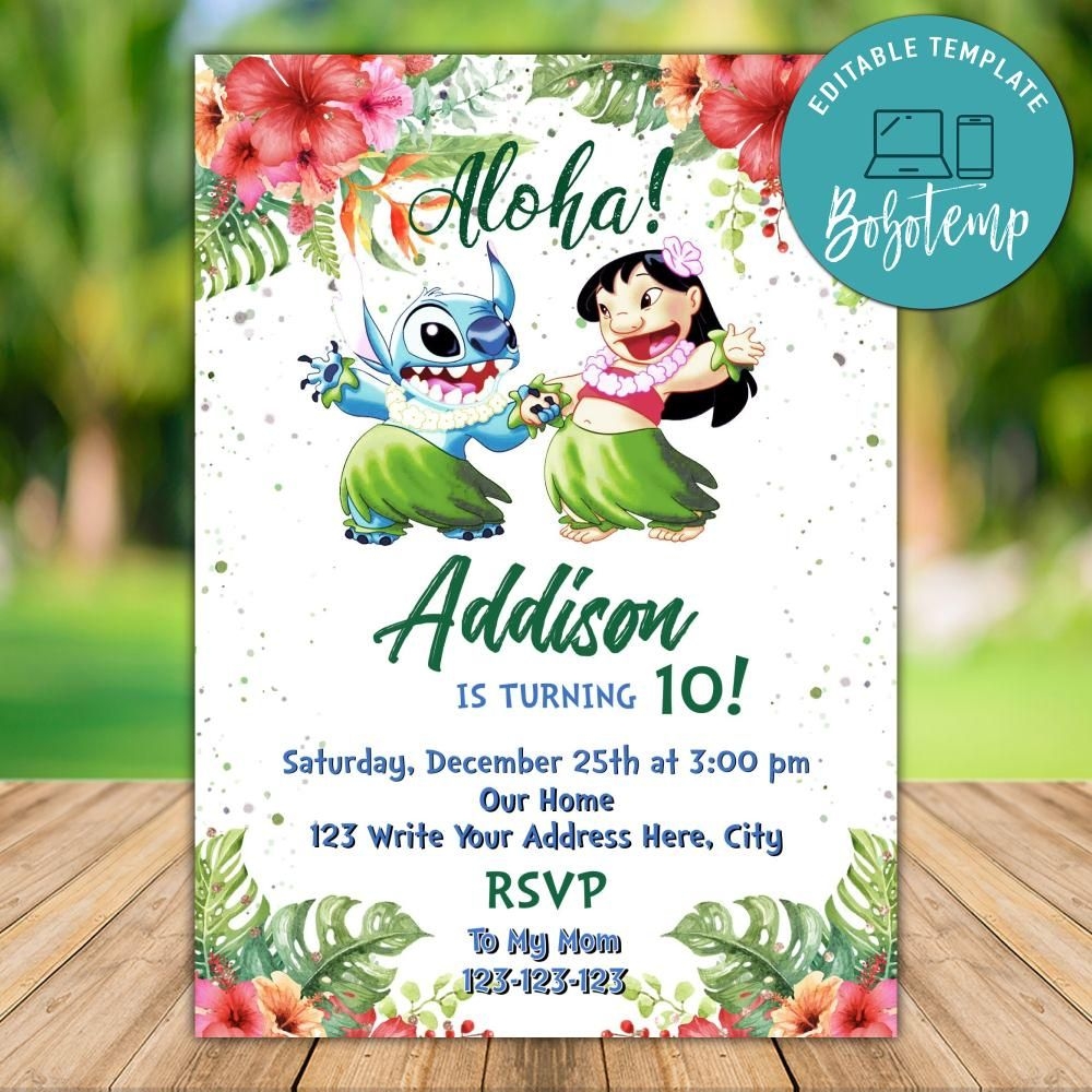 lilo and stitch birthday invitation template