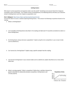 limiting factors and carrying capacity worksheet