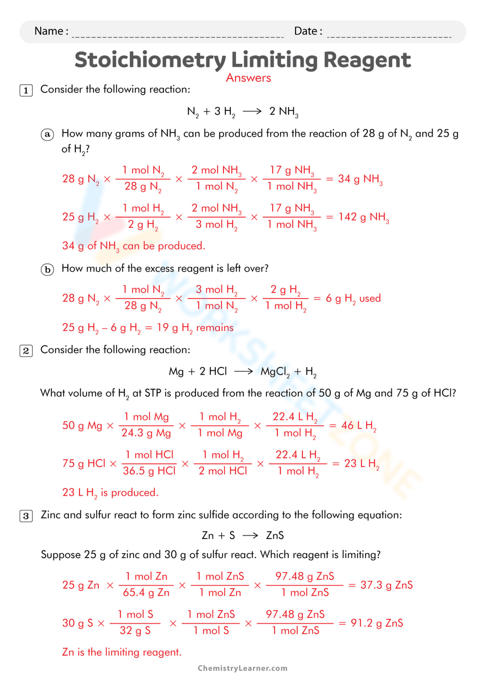 Limiting Reagent Worksheet Worksheet Worksheets Library