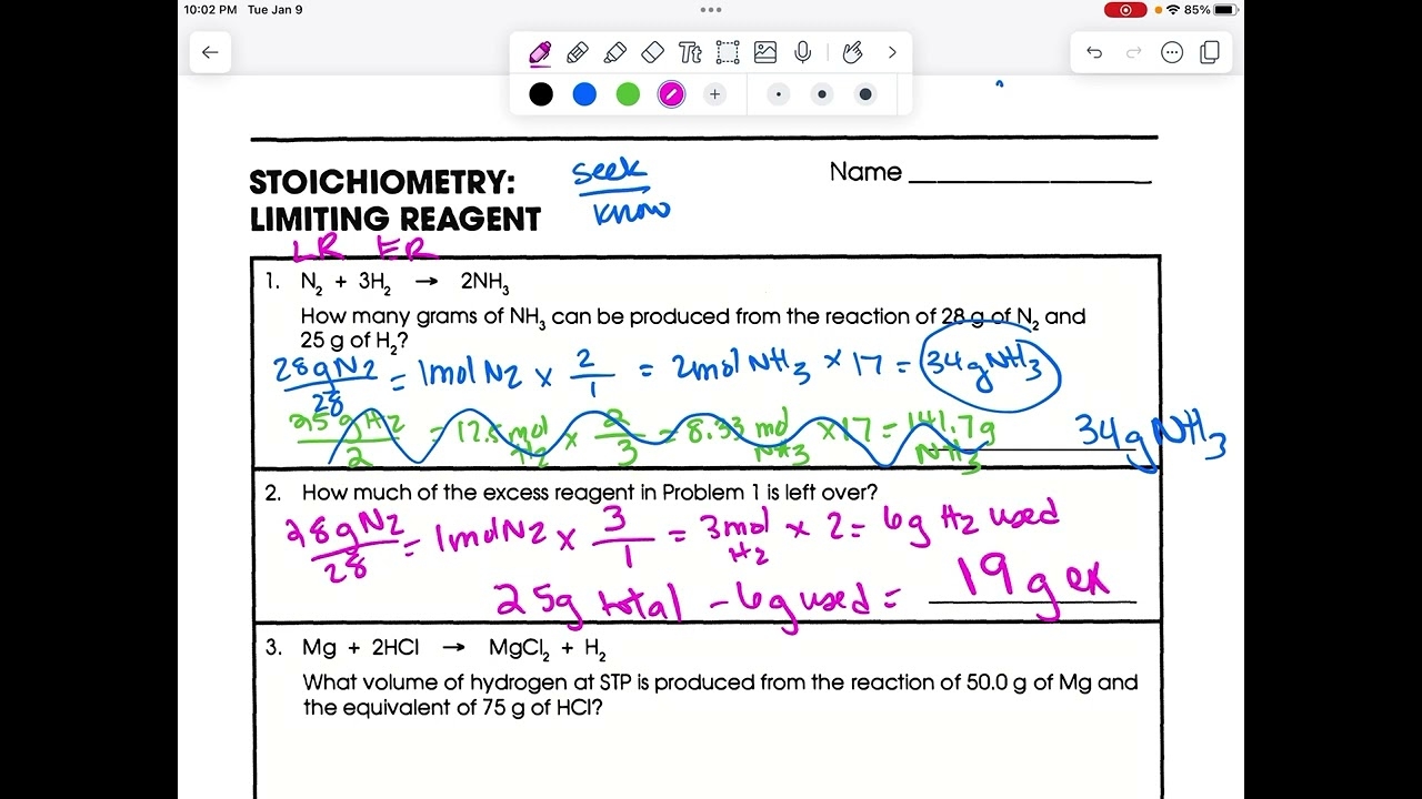 limiting reagent worksheet