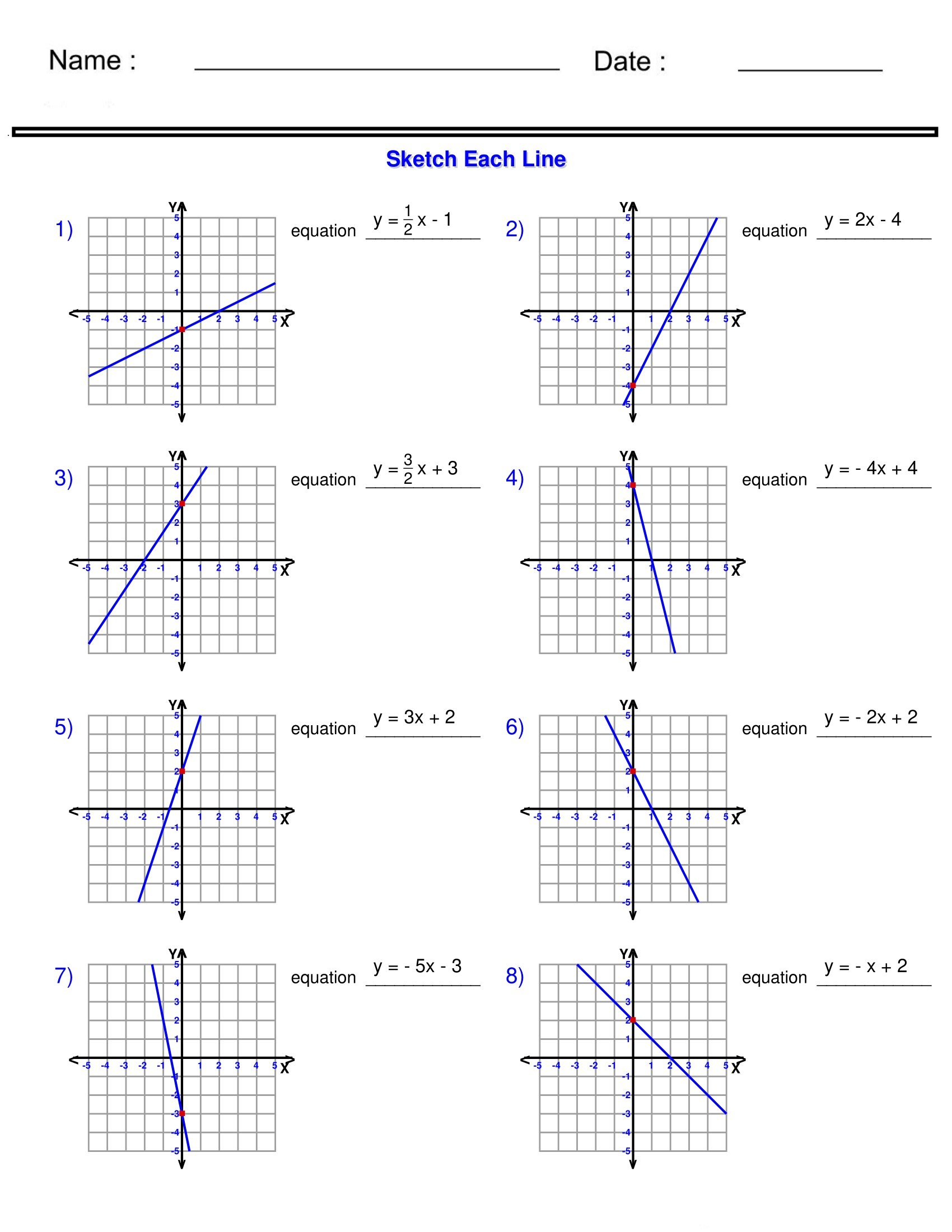 graphing slope intercept form worksheet