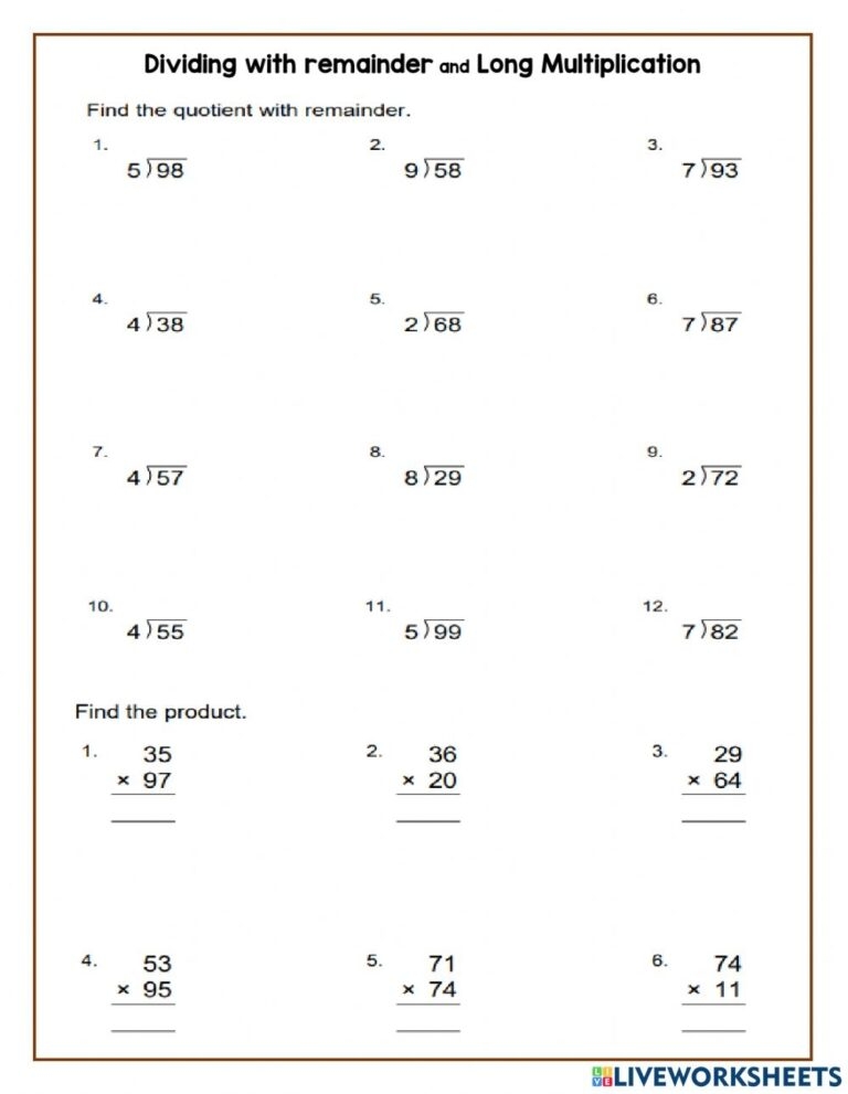 division and multiplication worksheets